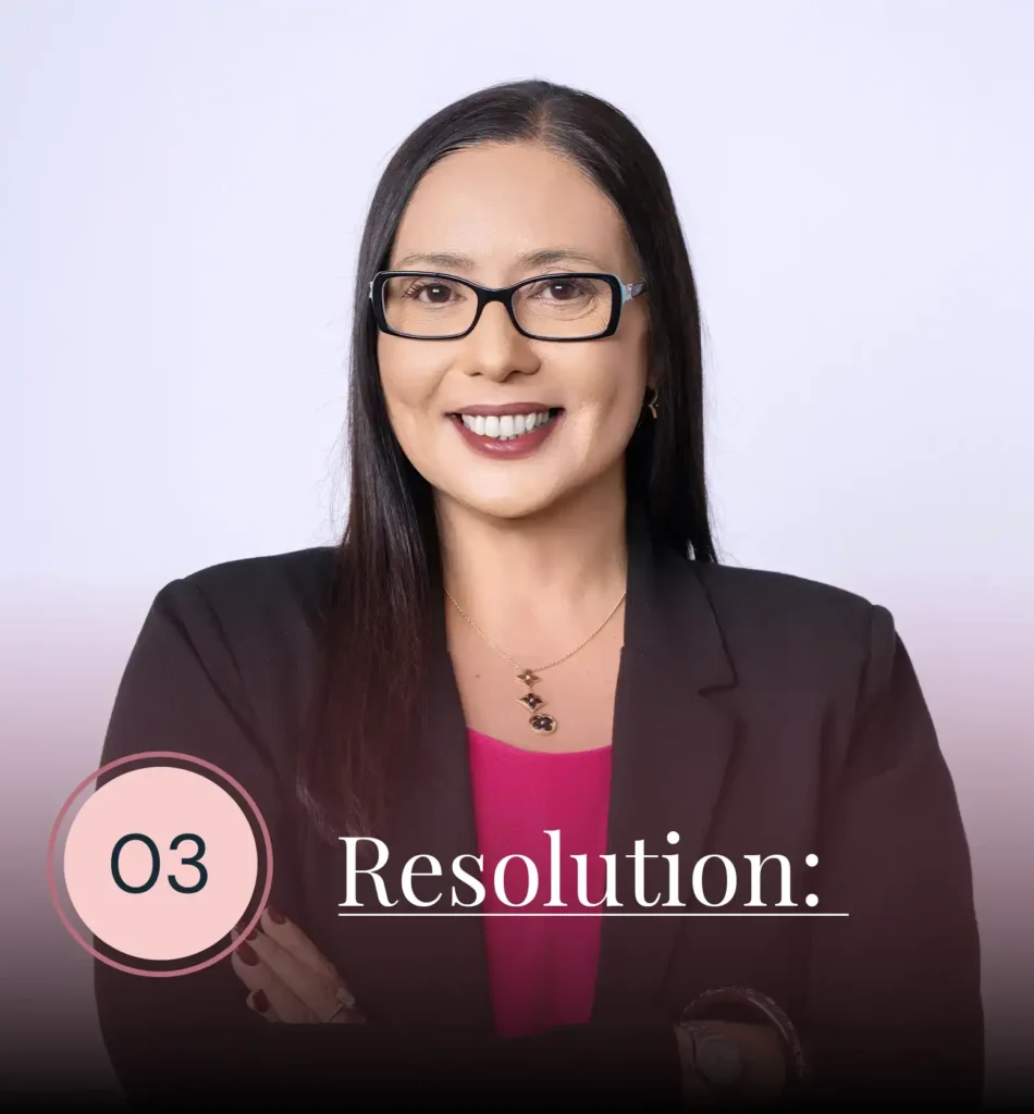 Image of Janelle Rollo from Summit Conflict Resolution during the Resolution phase, illustrating the drafting of agreements for family mediation services.